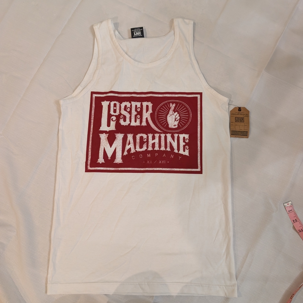 Loser Machine White Tank Top with Red Logo